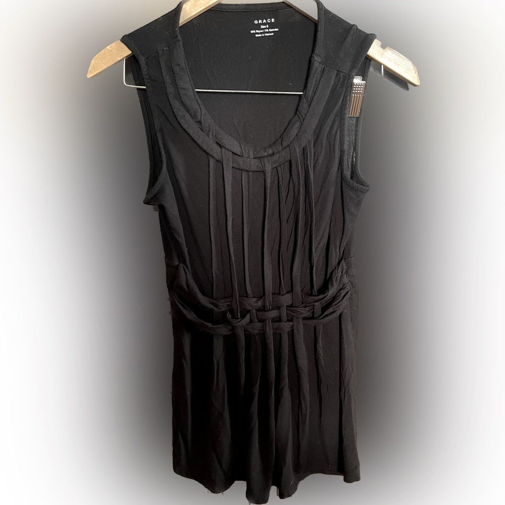 Grace Elements Womens Top Sleeveless Black Career Pleated Stretch Medium